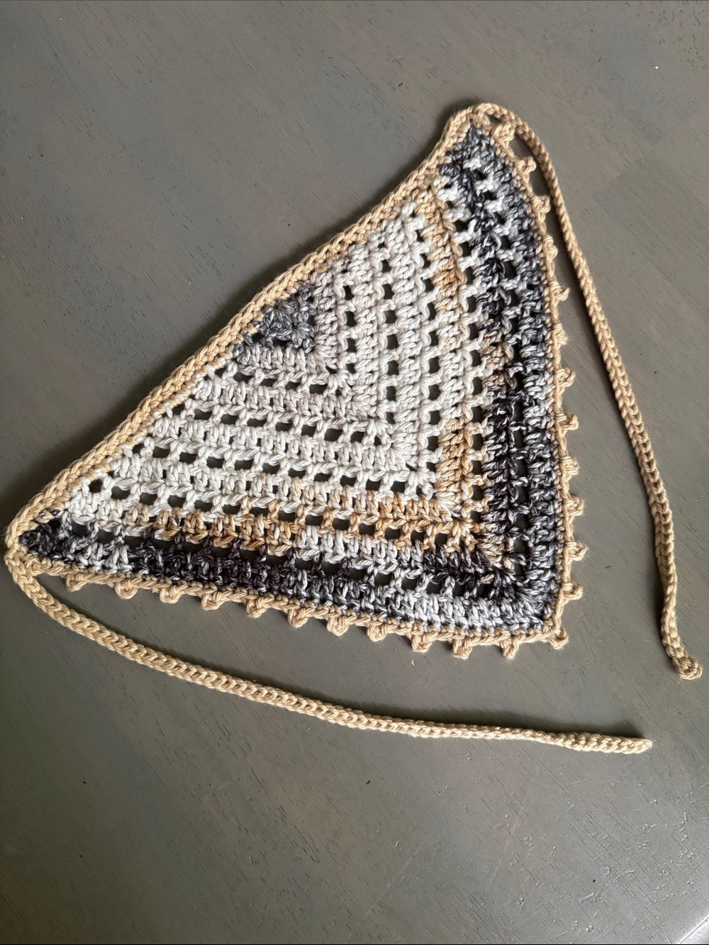 Crochet Bandana Hair Scarf Kerchief - Festival Cottage Core Boho - 100% Cotton